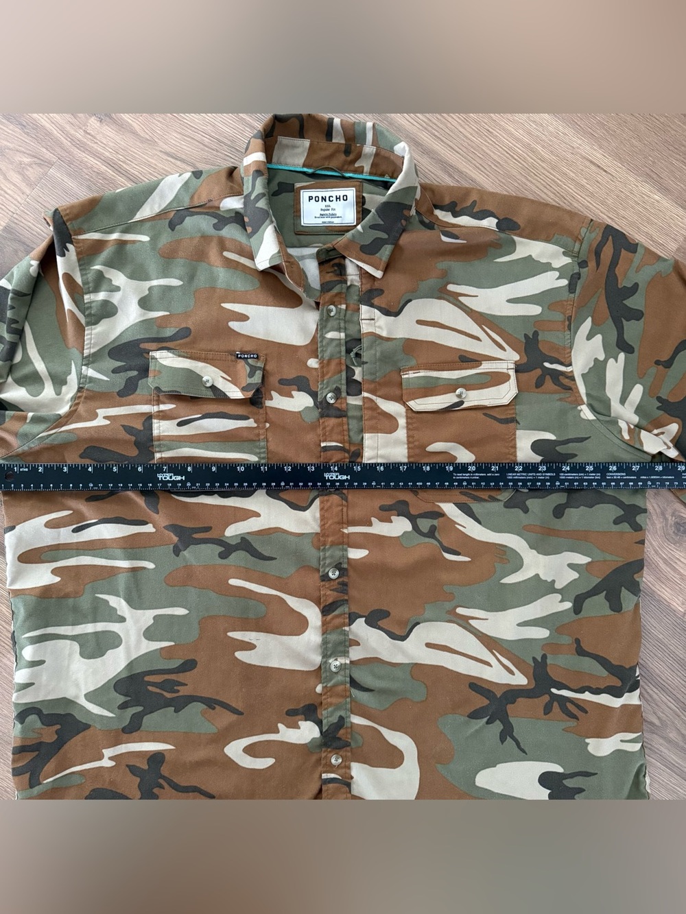 PONCHO XXL Regular Fit Camouflage Cotton Button-Up Shirt with Magnetic Pockets - Picture 6 of 9